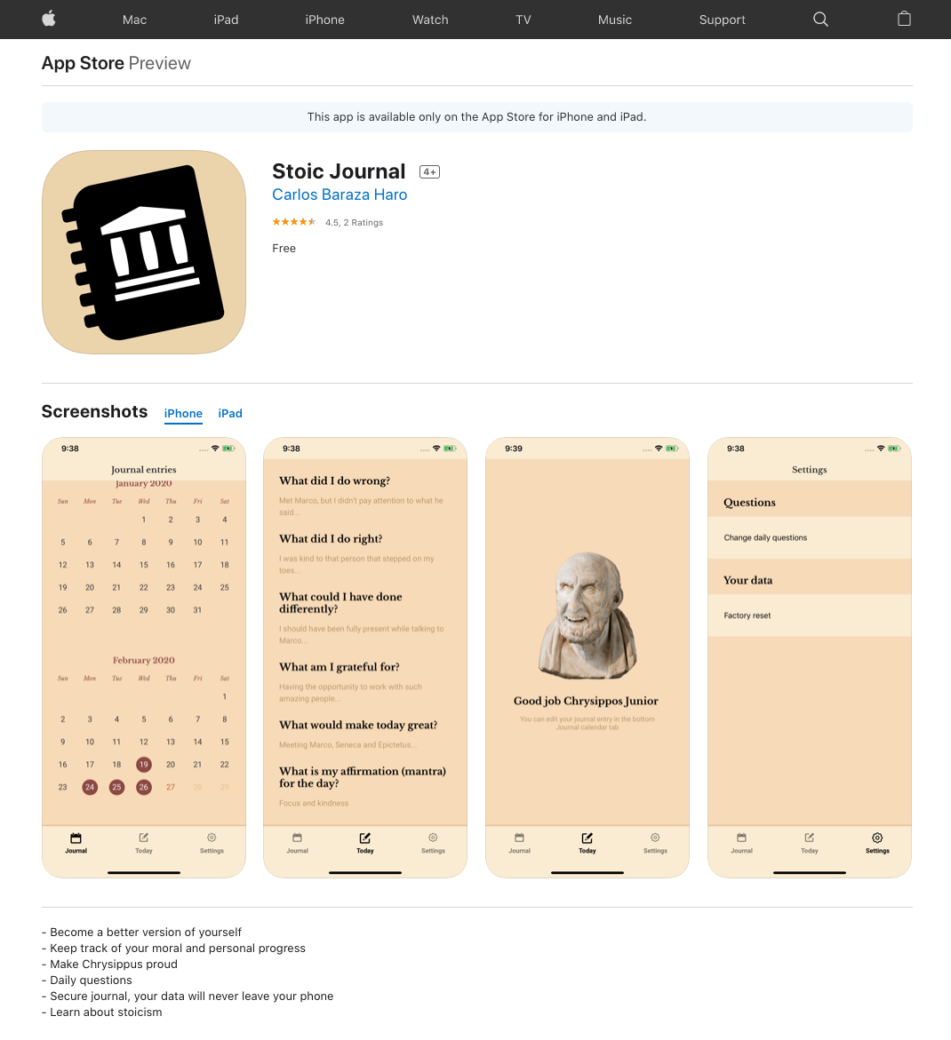 Apple App store listing